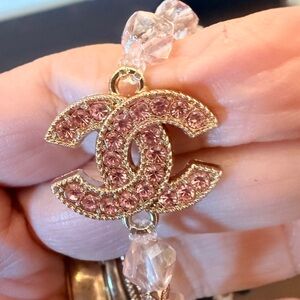 CHANEL authentic double C stamped zipper pull upcycled bracelet w/crystal beads